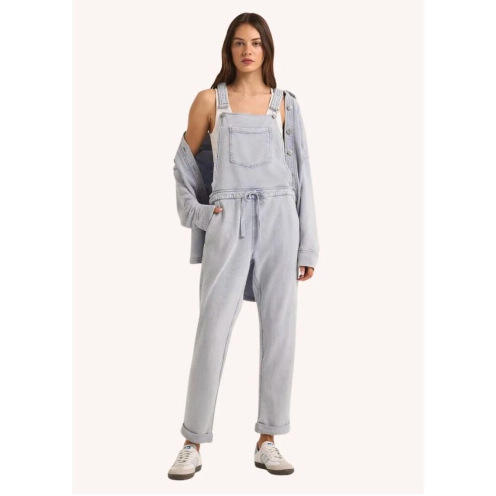 Z Supply Size XS Jersey Denim Overalls Straight Leg Light Blue Adjustable Straps